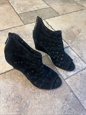 Michael Kors Black Cutout Peep-Toe Wedge Booties - Women's